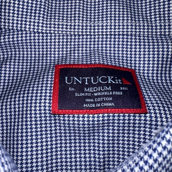 UNTUCKit Slim Fit Cotton Wrinkle Free Blue Checkered Shirt - Picture 6 of 6